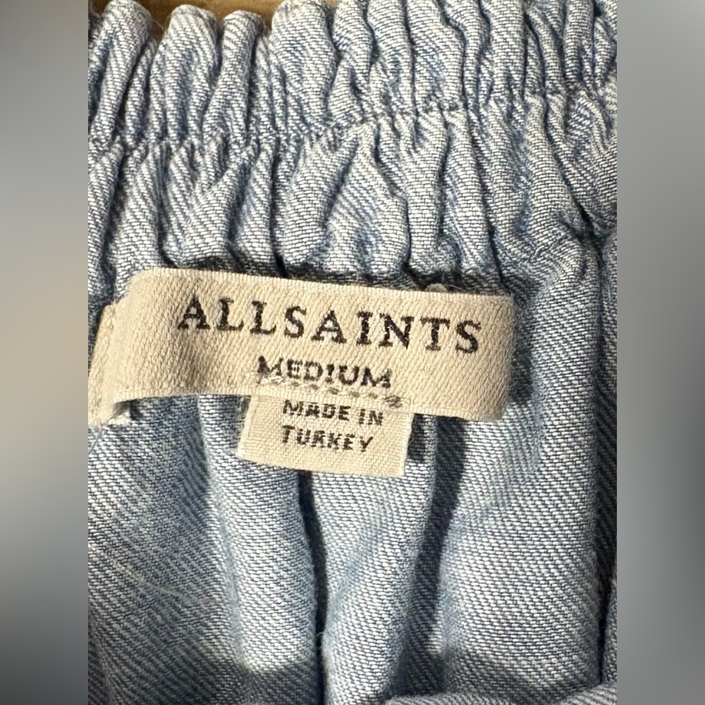 All Saints Off-Shoulder Ruffle Denim Top - Picture 4 of 4